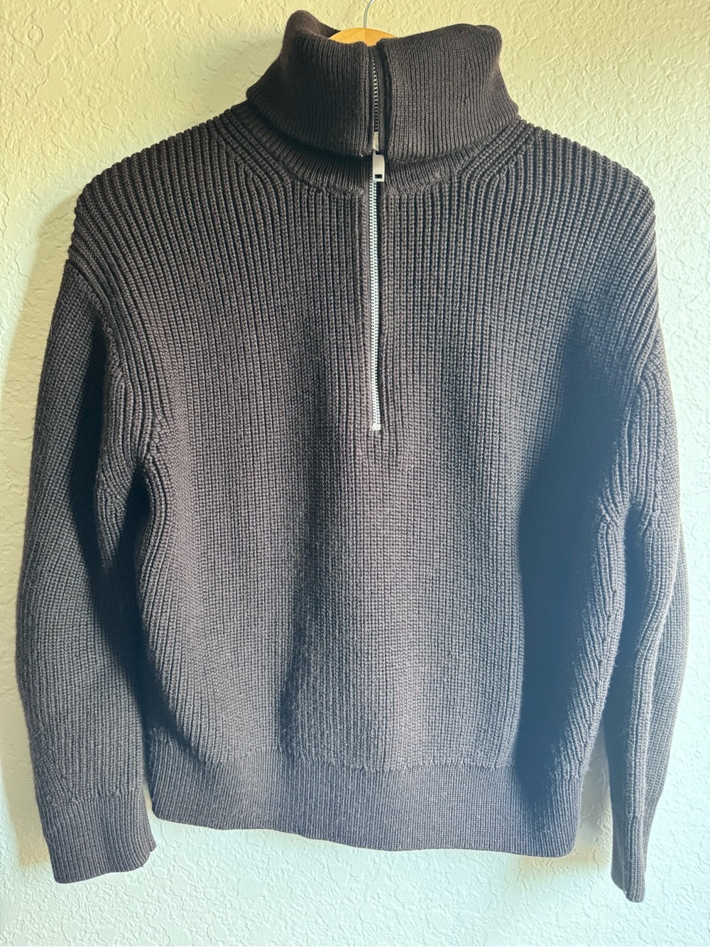 COS Wool & Cotton Heavyweight Half-Zip Ribbed Sweater Dark Brown Small women